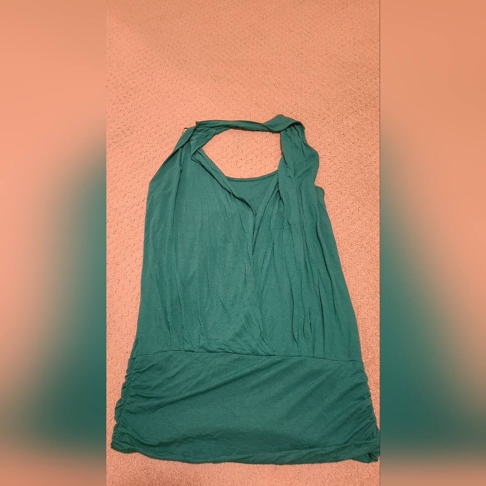 Long halter scoop neck top with built in tank